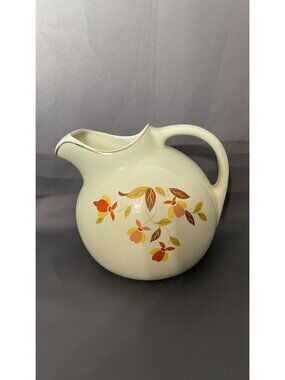 Halls Superior Ivory Pitcher With Gold Trim & Floral Design Vintage Kitchenware